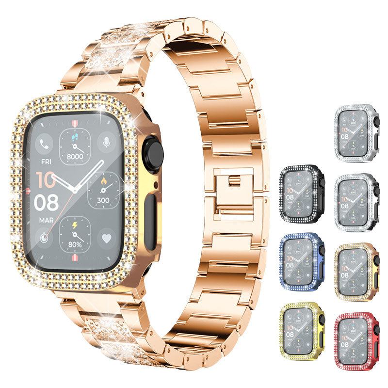 Electroplating Hollow Double Row Diamond Protective Case Suitable For Apple Watch