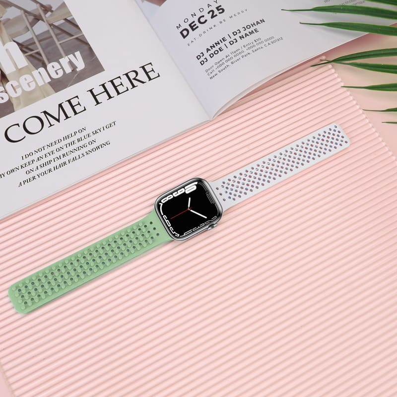 Multicolor Hole Silicone Breathable Watch Band For Apple Watch