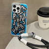 Cool Creative Drop-proof Lanyard Phone Case With Quicksand Sense Design - Blue with lanyard