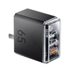 "Cyber" 65w Gallium Nitride Fast Charging Three-Port Smart Shunt Charger - Black - U.S. Plug